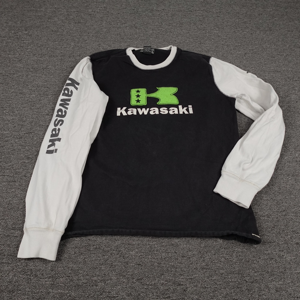 Vintage Lucky Brand Kawasaki Shirt Mens Small Black White Long Sleeve Moto Y2K